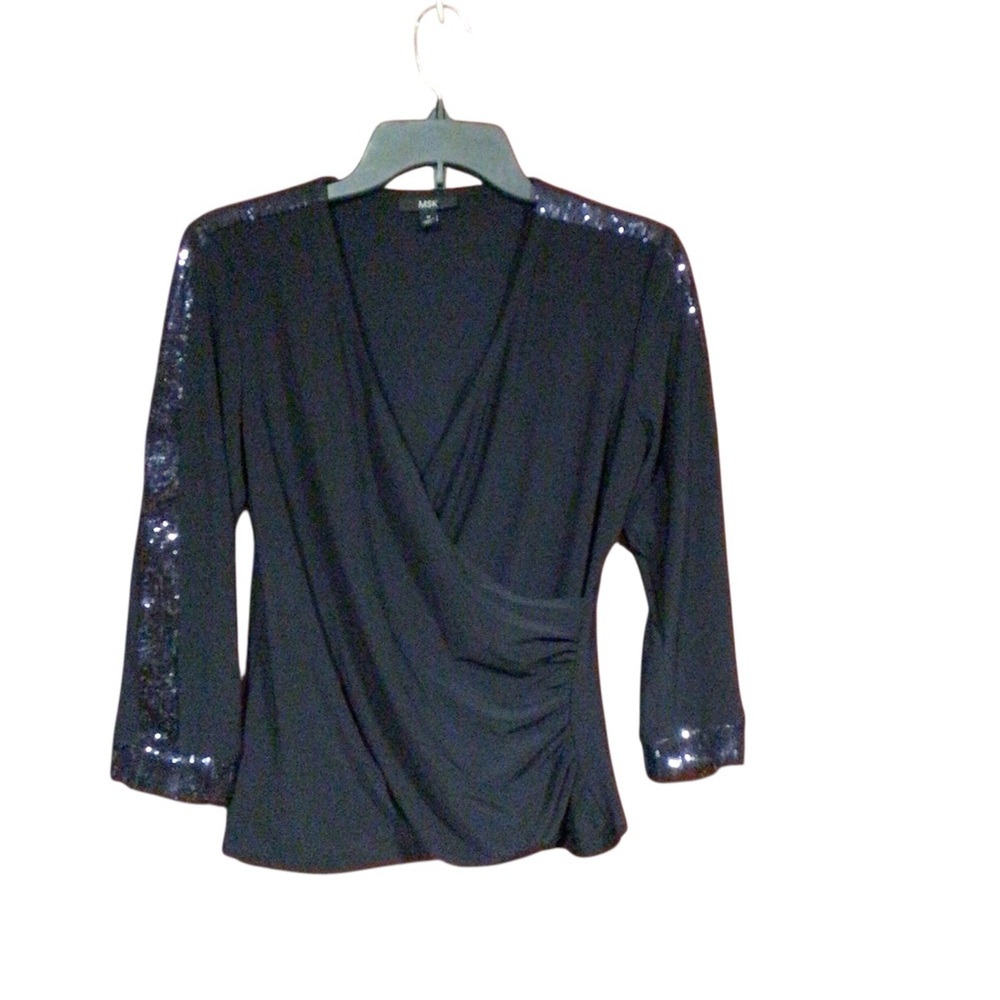 MSK black top with sparkly embellished sleeves size medium